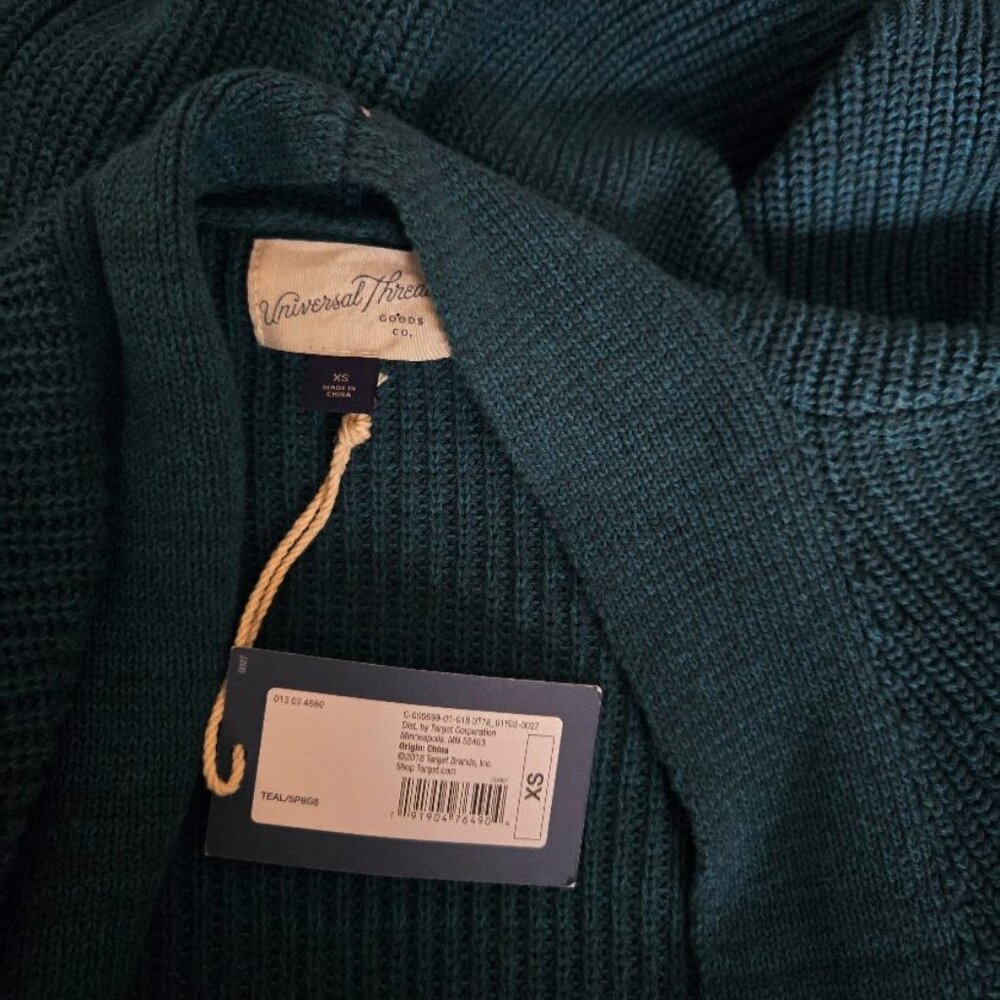 NWT Universal Thread sz XS teal open front oversized cardigan w/pockets - Picture 3 of 3